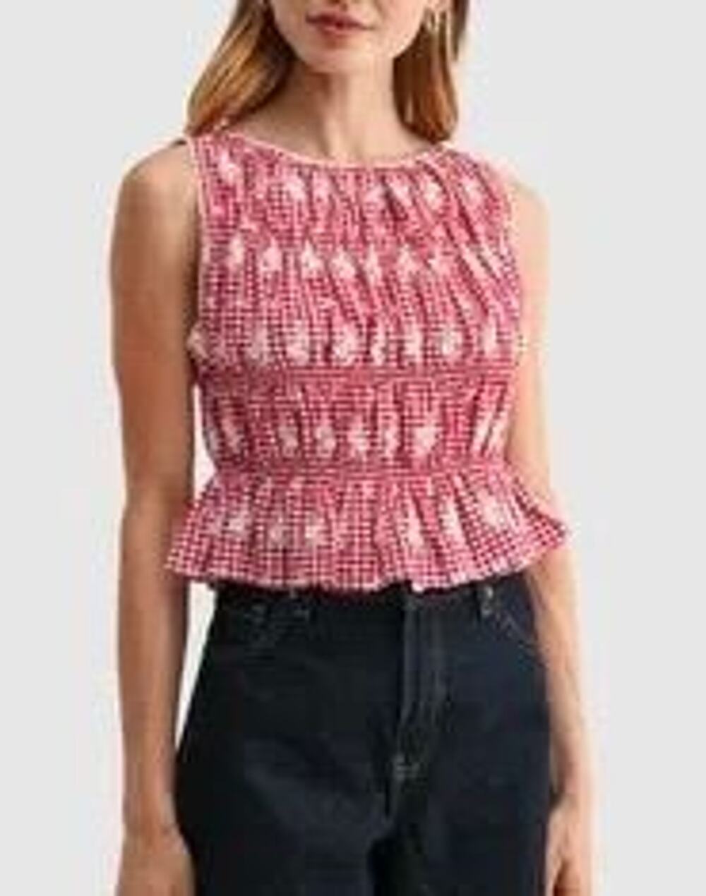 All In Favor Red Gingham Smocked Tank Top Size XS